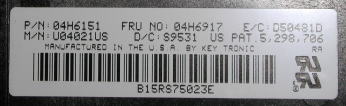 ↑バタフライキーボードに張られたラベル。アメリカのKey Tronic社製。